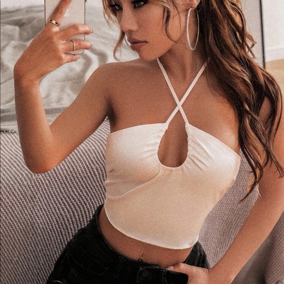 💗 NEW Princess Polly Apricot Satin Crop Top size S - Picture 5 of 12